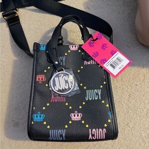 Juicy Couture Black Mini Bag with Colorful Crown Accents